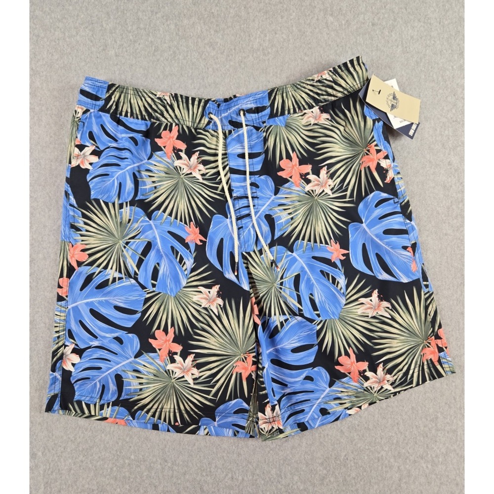 Dockers Swim Shorts Mens Size Large Palm Trees Blue Tropical 9" Inseam Lined NEW